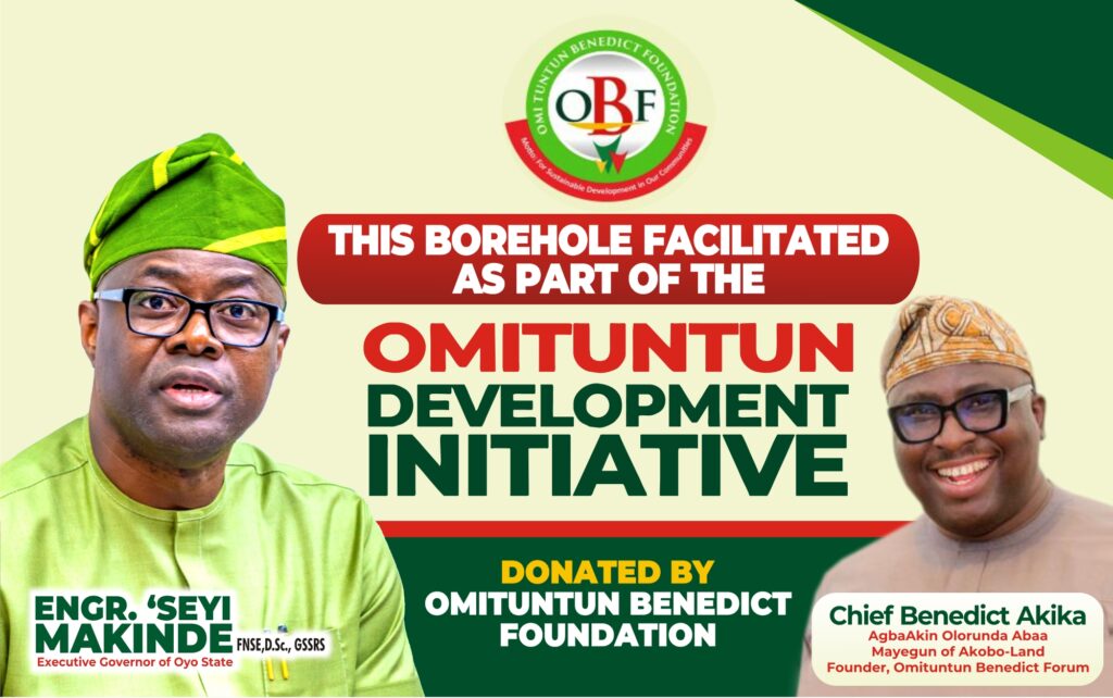 Oluyole Council Chair Akeem Olatunji To Commission Borehole Donated By Omituntun Benedict Foundation on Thursday