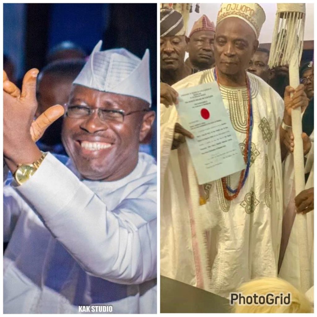 Arapaja Congratulates Oba (Senator) Rashidi Ladoja on His Elevation to Crown Wearing Oba