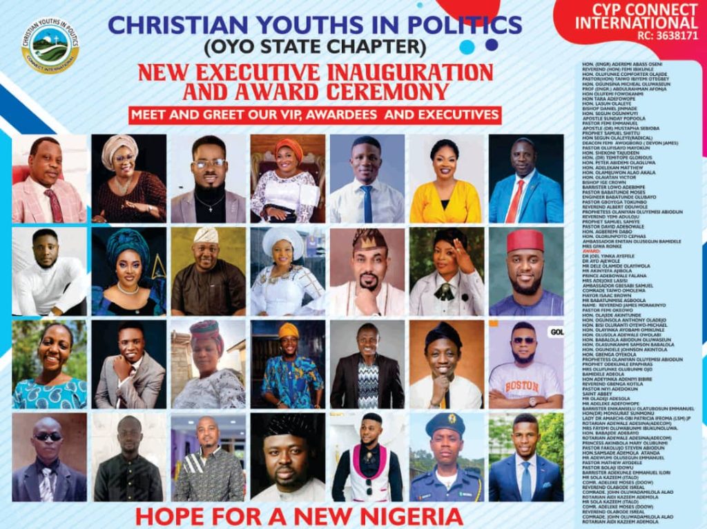 Christian Youths in Politics Oyo State Chapter Inaugurates New Executives, Honors Key Leaders